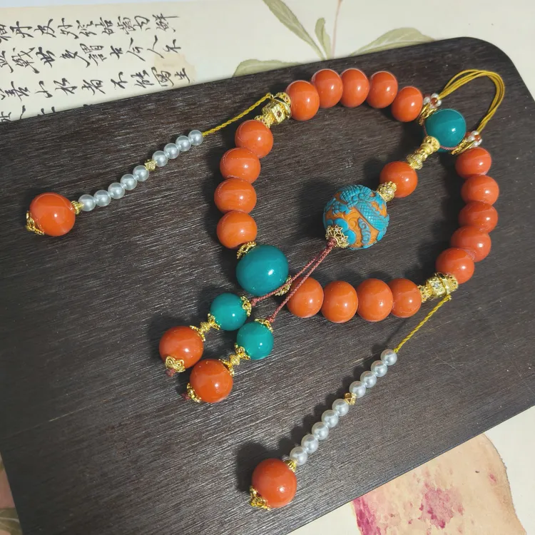 老琉璃复古百搭柿子红18子压襟（5081202）