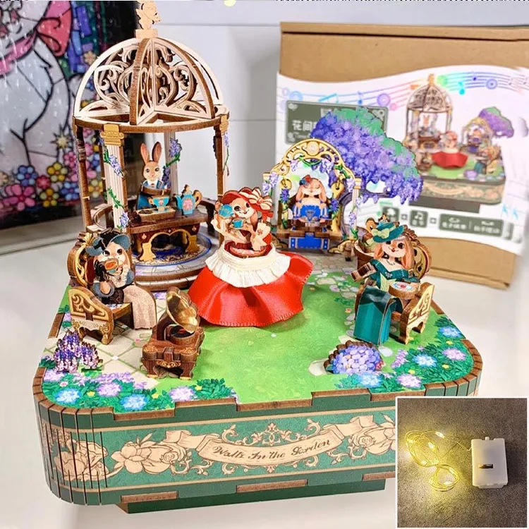 同趣DIY拼装八音盒花间圆舞曲手工积木质玩具模型毕业季礼物女生