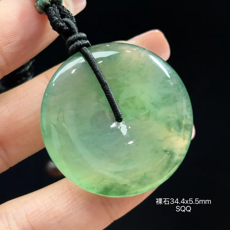 缅甸天然翡翠A货冰飘绿花平安扣吊坠SQQ（下单咨询客服）