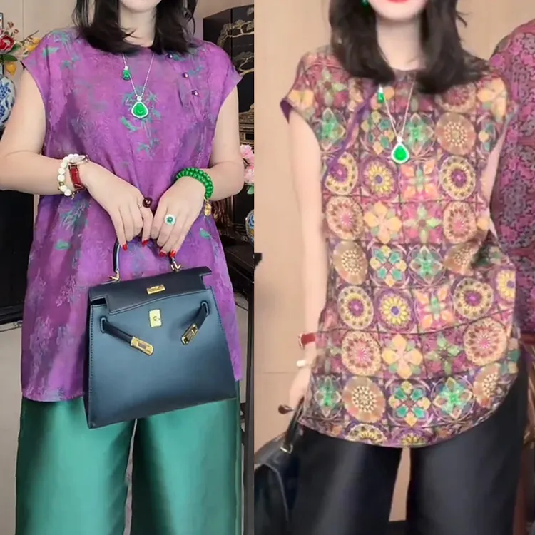 2025夏季斜襟盘扣新中式国风改良双面穿高级感紫色飞飞袖上衣