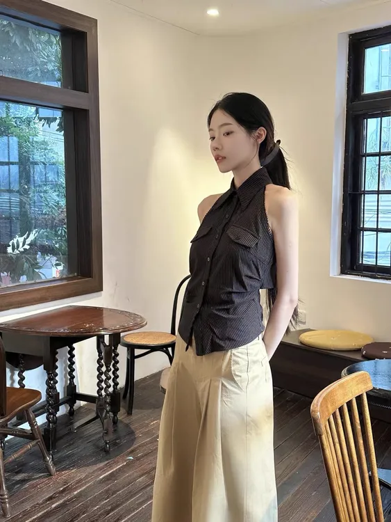 夏季新款洋气休闲装时尚百搭休闲小众无袖上衣宽松百搭阔腿裤套装