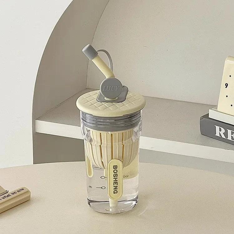 女生吸管水杯可爱便携ins高颜值塑料水杯大容量网红爆款茶水分离