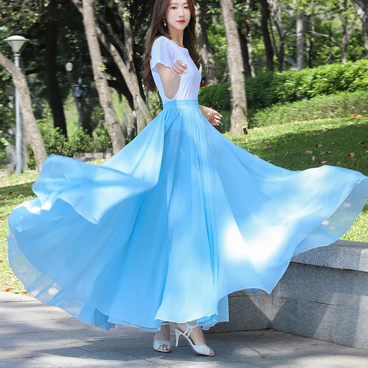 720度雪纺大摆裙飘逸半身长裙字新疆舞现代舞练功纱裙古典舞蹈服