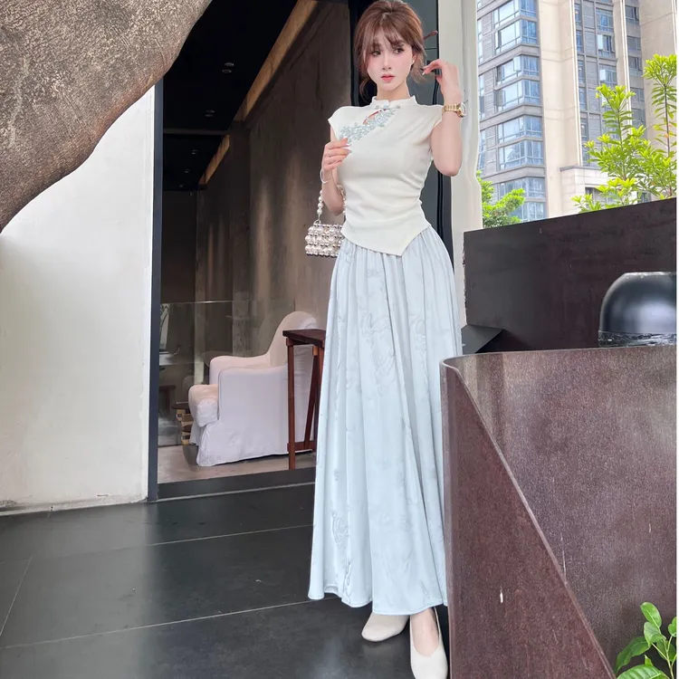 【游春令】新中式国风无袖上衣➕提花半身裙两件套#8597