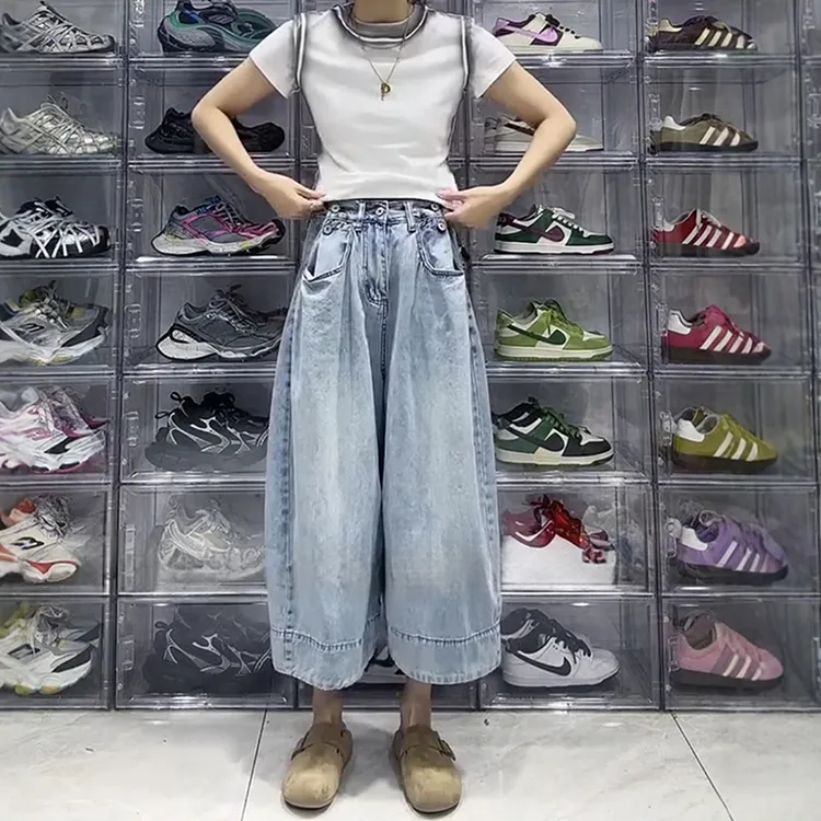 小个子阔腿牛仔裤女夏季新款大码梨形身材宽松显瘦遮胯百搭直筒裤