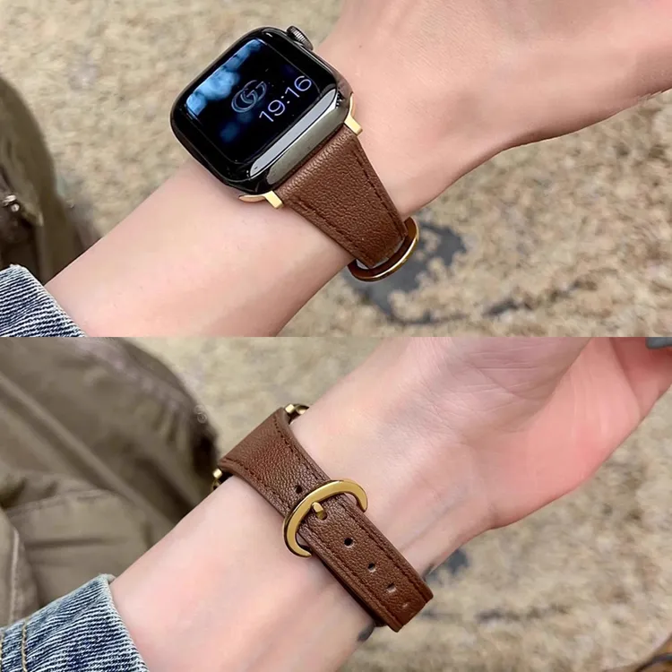 适用苹果手表S11表带皮质马蹄扣iwatchS10/9/8/7ultra1/2腕带新款