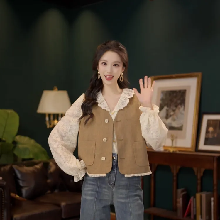 琦琦【吉普赛】港风复古纯色无袖马甲显瘦YE0708118