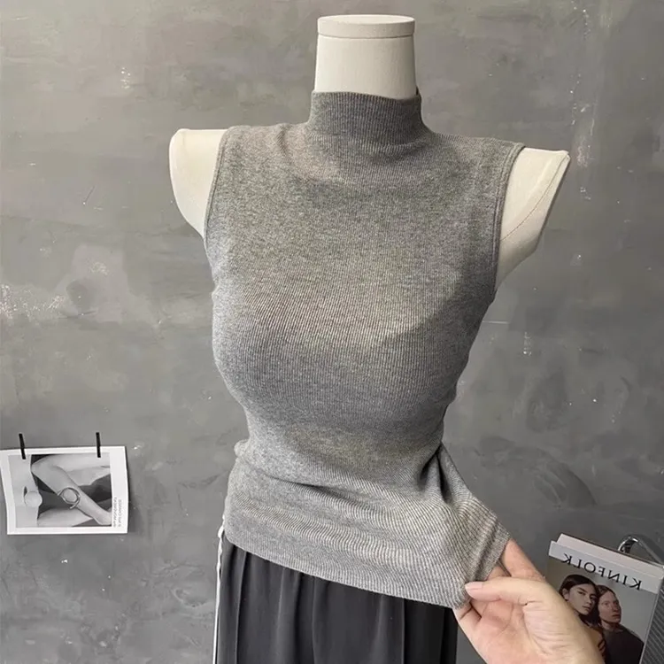 半高领针织背心女春秋2025年新款秋季内搭长袖中领无袖毛衣打底衫