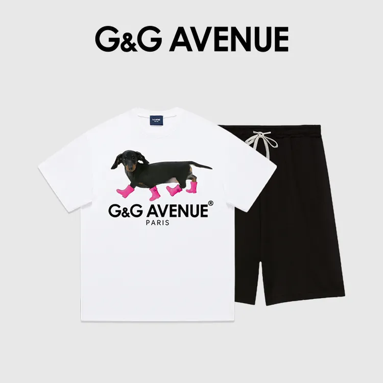 法国G&G AVENUE轻奢潮牌时尚套装男夏季纯棉短袖短裤休闲两件套