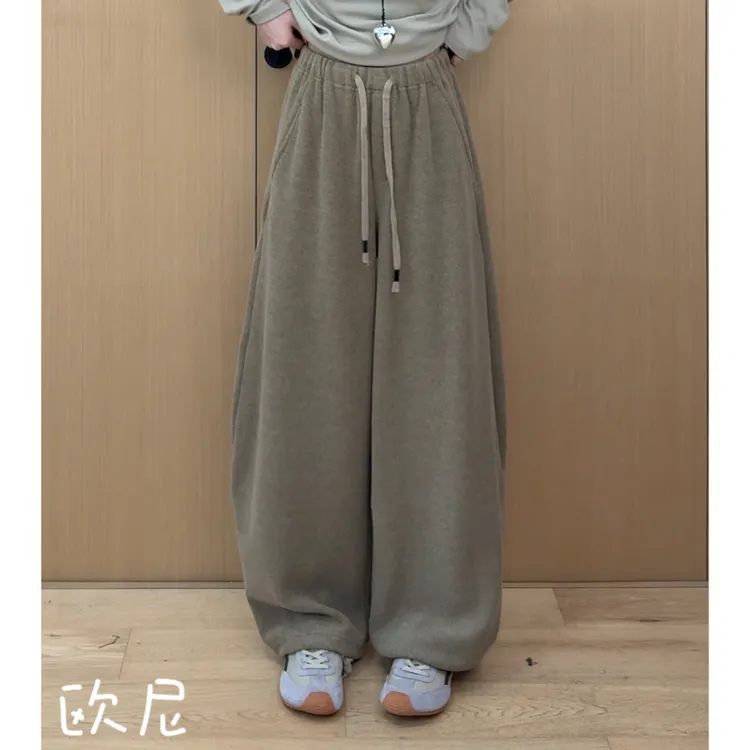 欧尼私服 2025秋季【懒人裤】极简风松紧腰宽松百搭休闲裤2509C6049