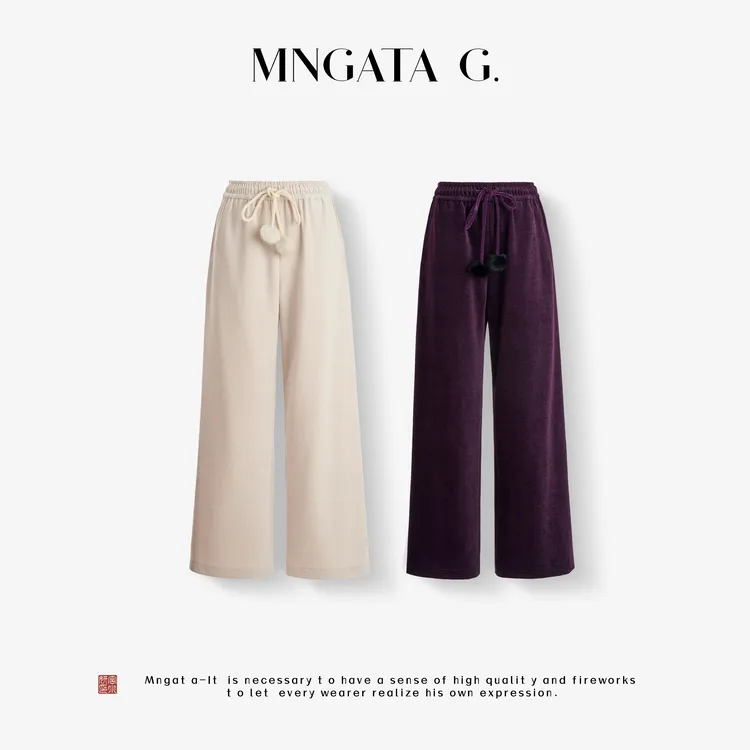 MNGATA G.宫小妍【奶油丝绒】新中式中国风百搭日常秋冬长裤5090168