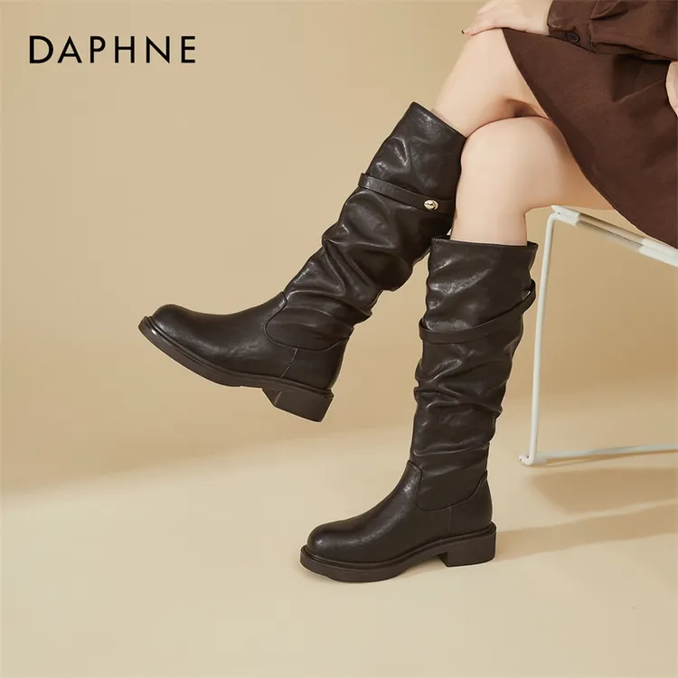 Daphne/达芙妮过膝时装靴女时尚骑士靴秋冬瘦瘦靴厚底粗跟长筒靴