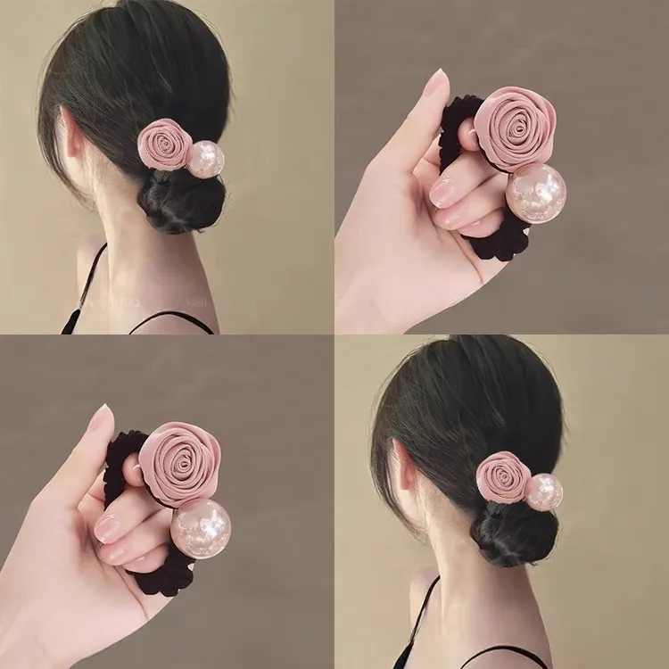 小众玫瑰花！珍珠高弹力发圈！2025新款气质发饰马尾头绳旅行发卡