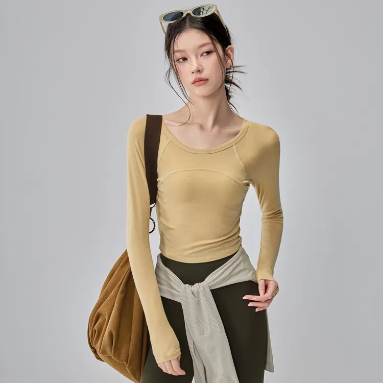 瑜伽服长袖女莱赛尔紧身运动上衣弹力显瘦秋冬普拉提训练健身T恤