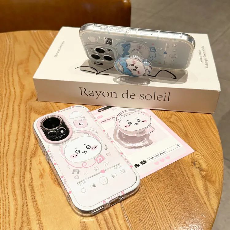 卡通音符小八吉伊泡芙冰川适用苹果16手机壳华为oppo小米vivo情侣