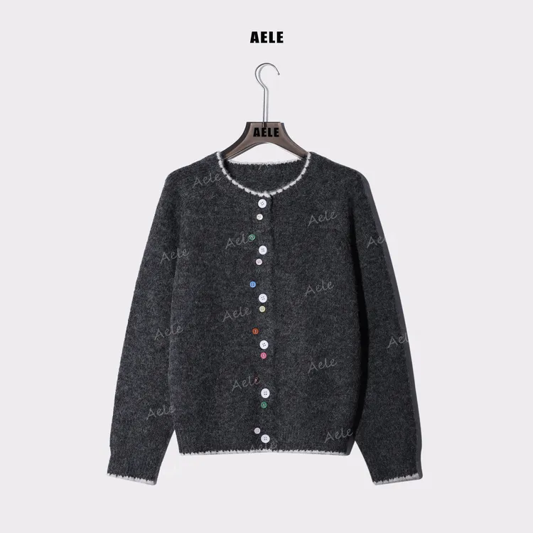 AELE气质时尚不规则彩扣设计圆领宽松休闲针织开衫 X853 3005 AD