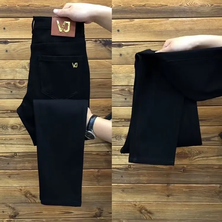 2025秋季纯色黑色牛仔裤男士新款修身潮流小脚裤轻奢弹力直筒裤子