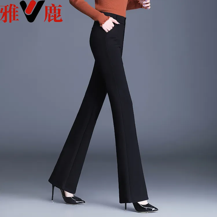 雅鹿高腰春秋款西装裤女气质微喇叭裤子女款2025新款黑色休闲裤女