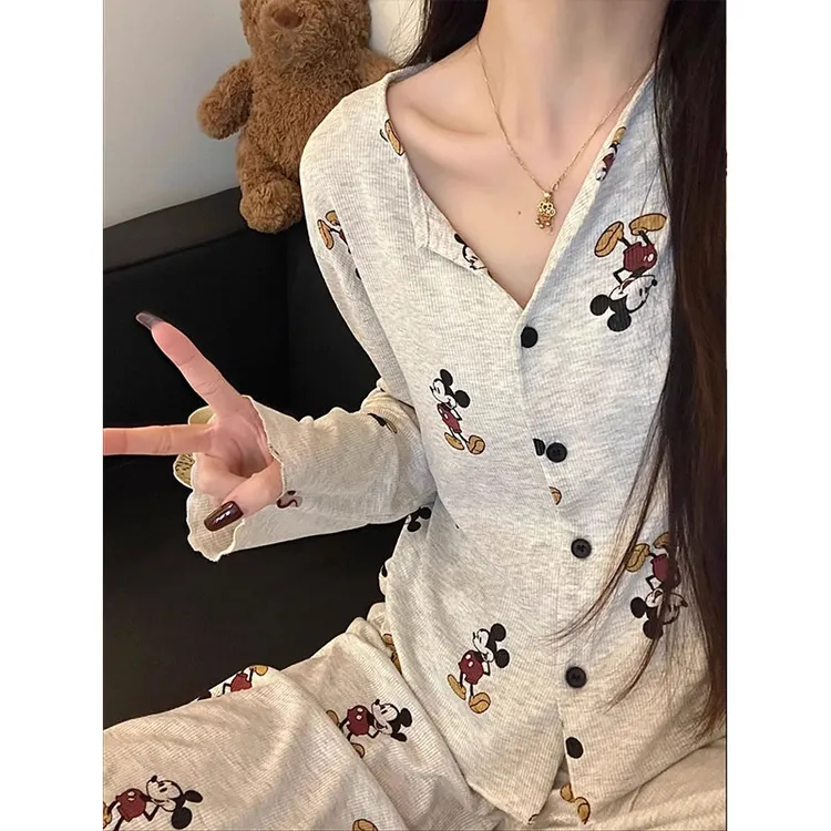 【趣味米奇】新款ins可爱卡通睡衣女春秋款慵懒套装长袖显瘦家居服