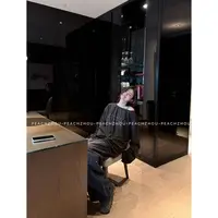 『PEACHZHOU』日历数字印花多穿法船领一字露肩宽松休闲大版长袖T恤