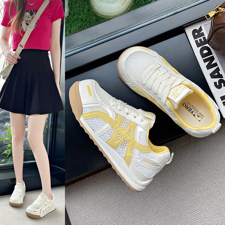 2025新款百搭透气镂空休闲夏季时尚厚底小白鞋系带时尚德训鞋