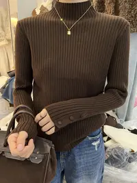 半高领厚款针织冬季针织衫长袖带扣秋冬#8839