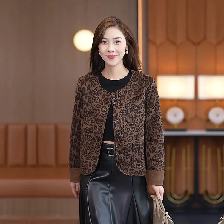 秋季新款女士豹纹外套时尚洋气百搭气质减龄女装显瘦设计感外套女