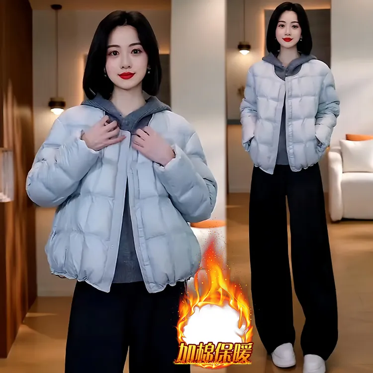 小个子韩系方格羽绒棉服女2025冬季新款休闲宽松百搭保暖棉袄外套