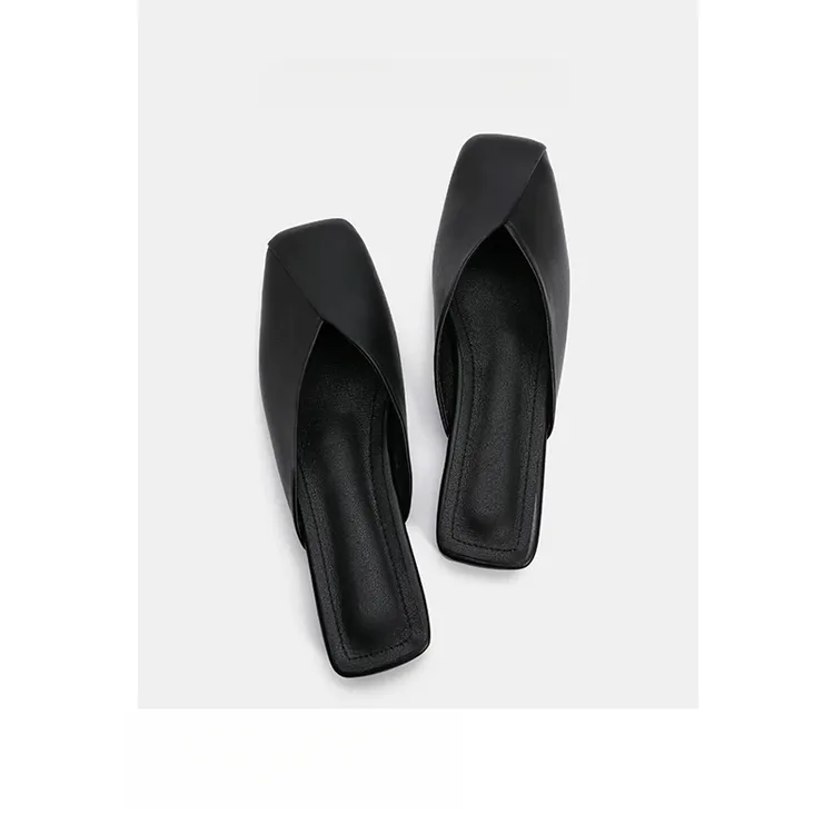 范斯玛方头小香风拖鞋女春夏季平底包头懒人舒适穿搭鞋复古穆勒鞋