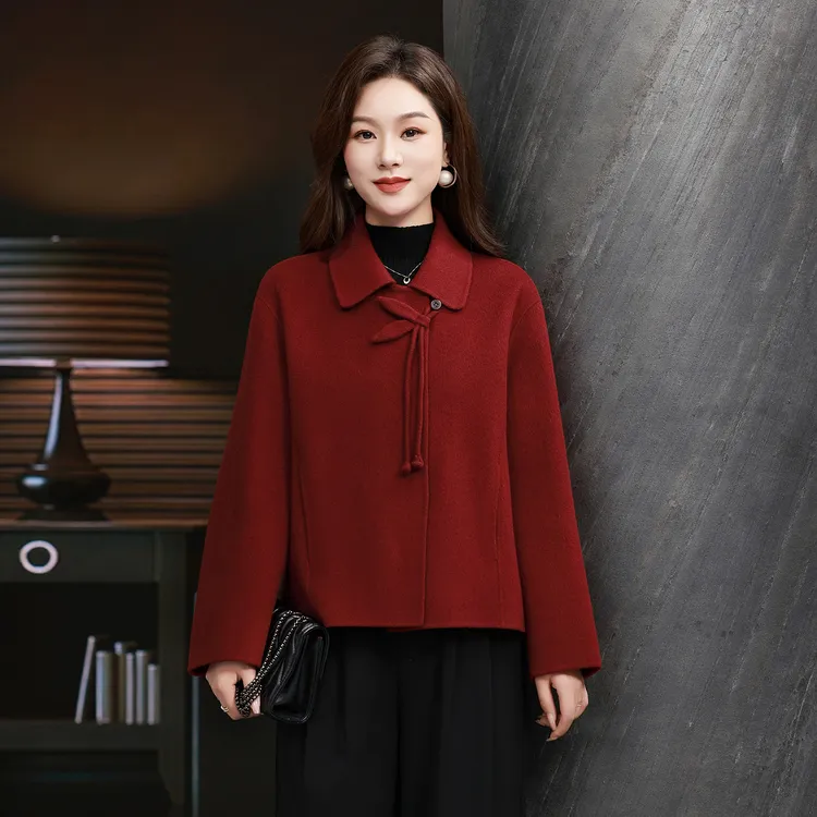 新中式全羊毛双面呢大衣2025秋冬女装新款国风流苏盘扣宽松外套女