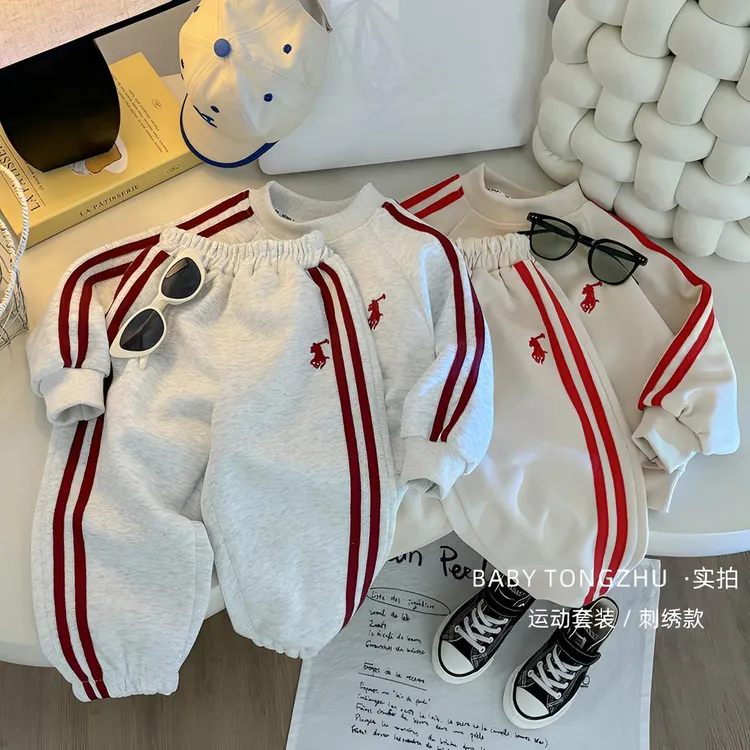 时尚男女童同款儿童亲子刺绣卫衣套装两件套2025春季新款舒适潮流