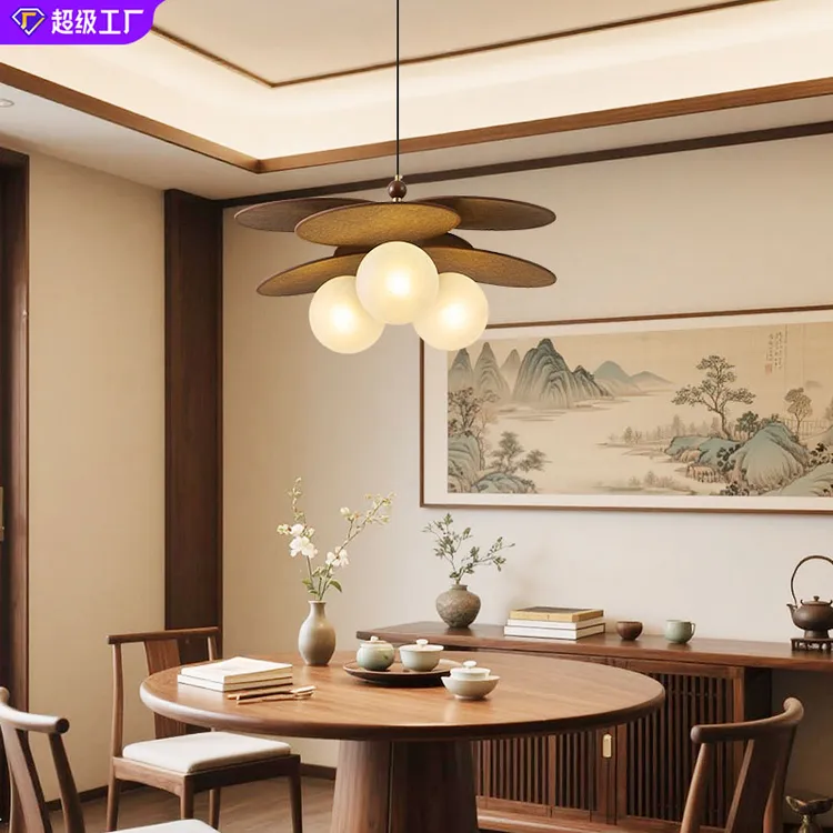 藤编吊灯复古法式中古卧室吊灯餐厅吧台书房魔豆灯实木吊灯民宿风