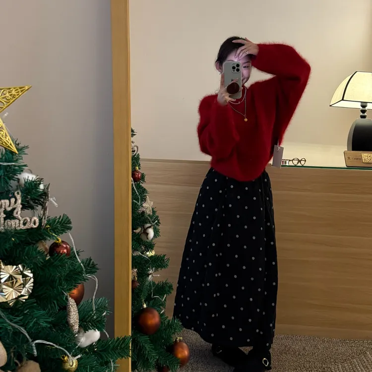 【冬日恋歌】慵懒风森系时尚套装韩版红色针织上衣百搭复古显瘦半裙