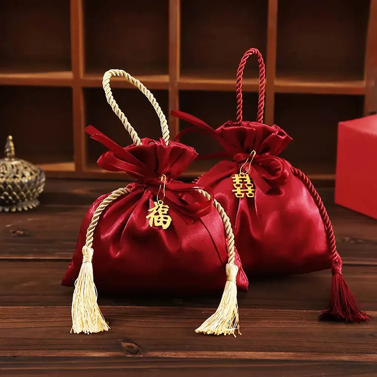 福袋抽绳束口金榜题名喜糖袋红布袋礼品袋升学宴糖果袋手提袋锻布