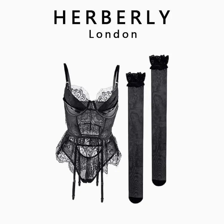 英国 HERBERLY 免脱小胸显大睡衣带钢圈内衣性感战袍诱惑文胸套装