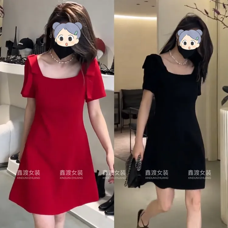 2025春夏新款时尚显瘦气质女士网红洋气连衣裙百搭款D6802