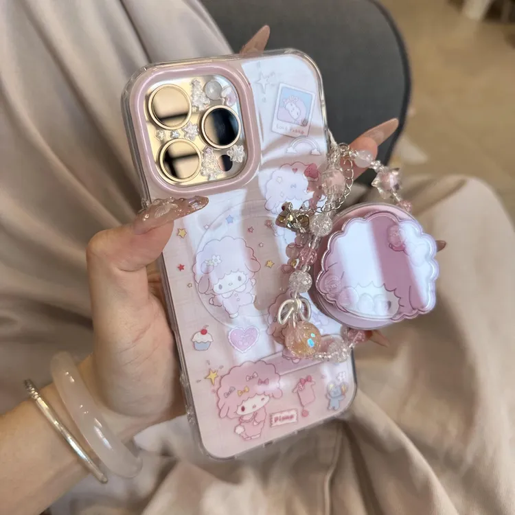 磁吸粉色草莓头小羊适用苹果16promax手机壳iPhone15卡通14新款13