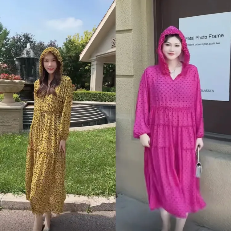 2122夏季女士大码宽松显瘦连帽连衣裙时尚气质
