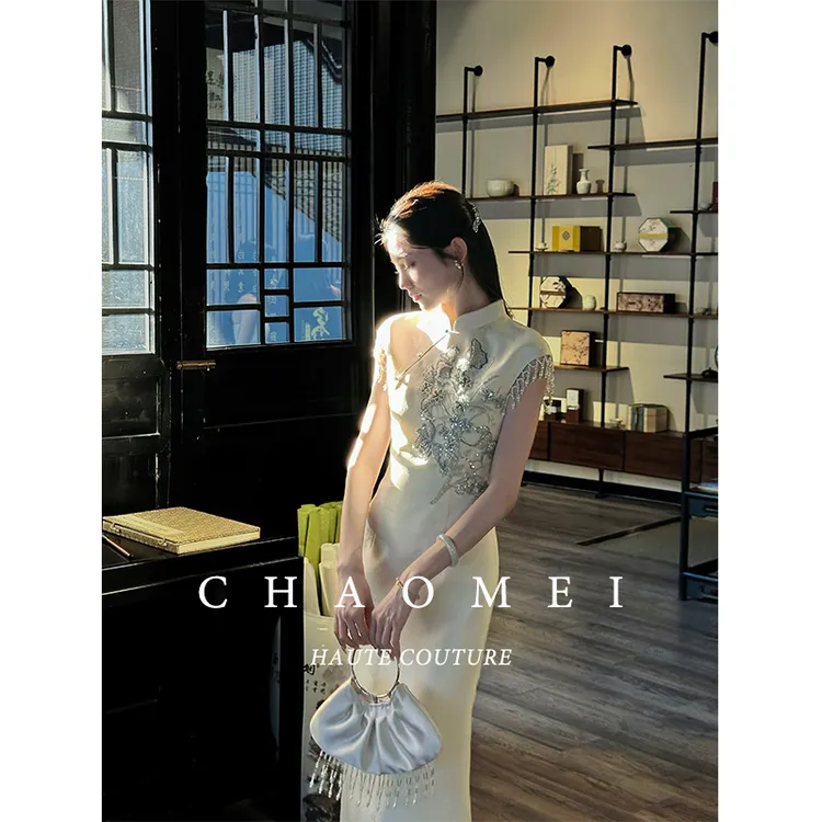 冯（CHAOMEI【婉莹】新中式国风女装高级感轻奢小众复古旗袍连衣裙