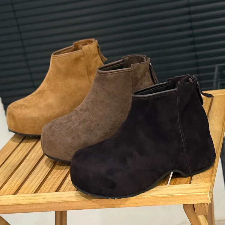 复古绒面短靴女2025年秋冬新款小个子女靴勃肯风6cm内增高时装靴