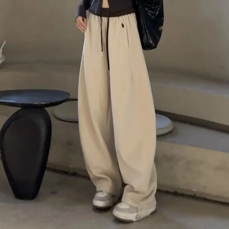 （加长款）小标刺绣弯刀裤阔腿宽松显瘦休闲百搭秋款女款裤子