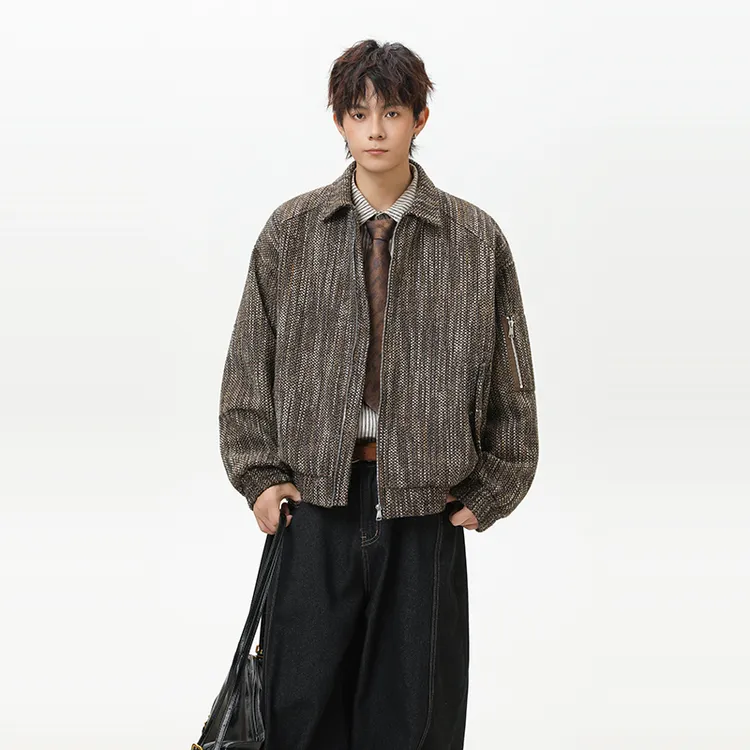 力美斯邦潮牌翻领小香风休闲毛边外套秋季新款美式复古慵懒流光风