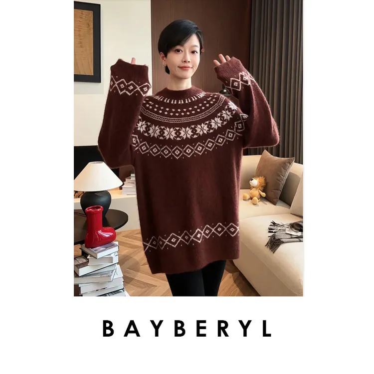 BAYBERYL老贝壁炉夜话*费尔岛丝羊绒提花针织衫9ZZS5L1842-12/21