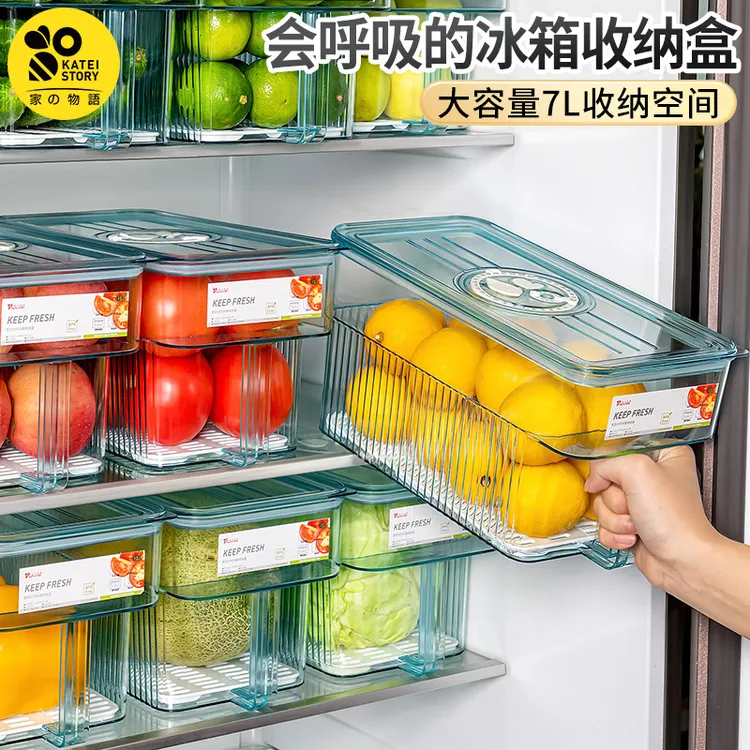 家之物语米糠冰箱收纳盒透明会呼吸保鲜盒厨房食物整理盒收纳神器