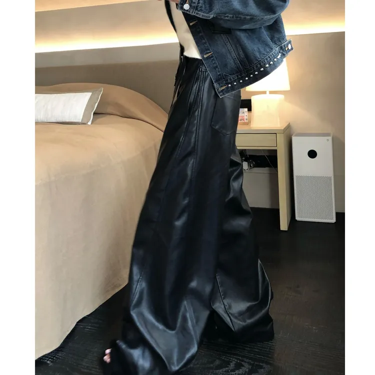 婉君【弯刀皮裤】韩系早春阔腿宽松休闲阔腿裤皮裤LWJ25C3K3073