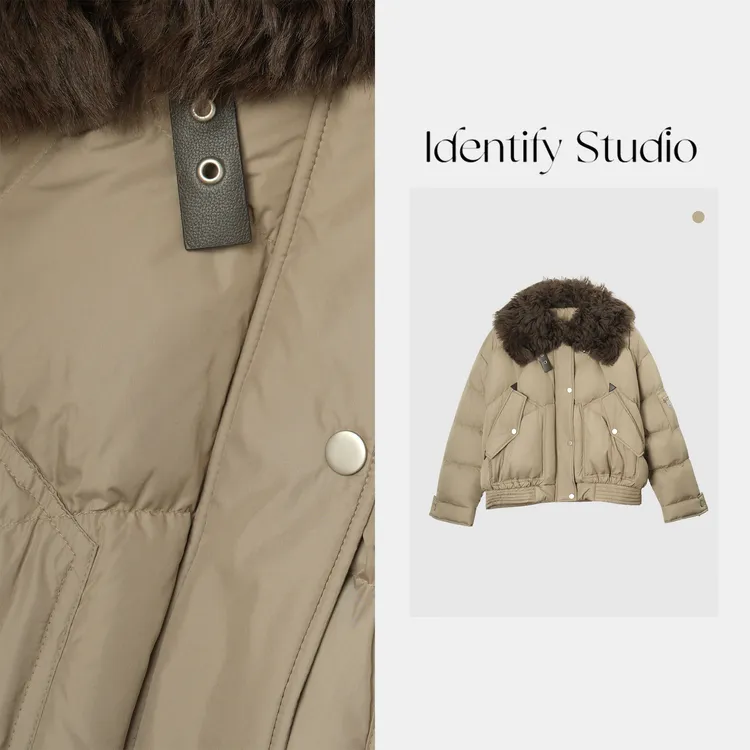  IDENTIFY冬季时尚羊皮毛一体毛领拼接90白鹅绒羽绒服25AW