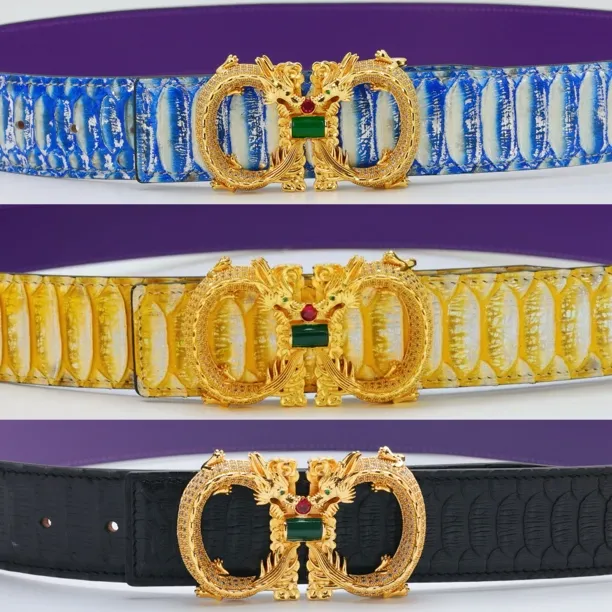 蛇皮腰带正肚配镶钻字母8字扣真皮裤腰带平滑扣皮带头金色男士