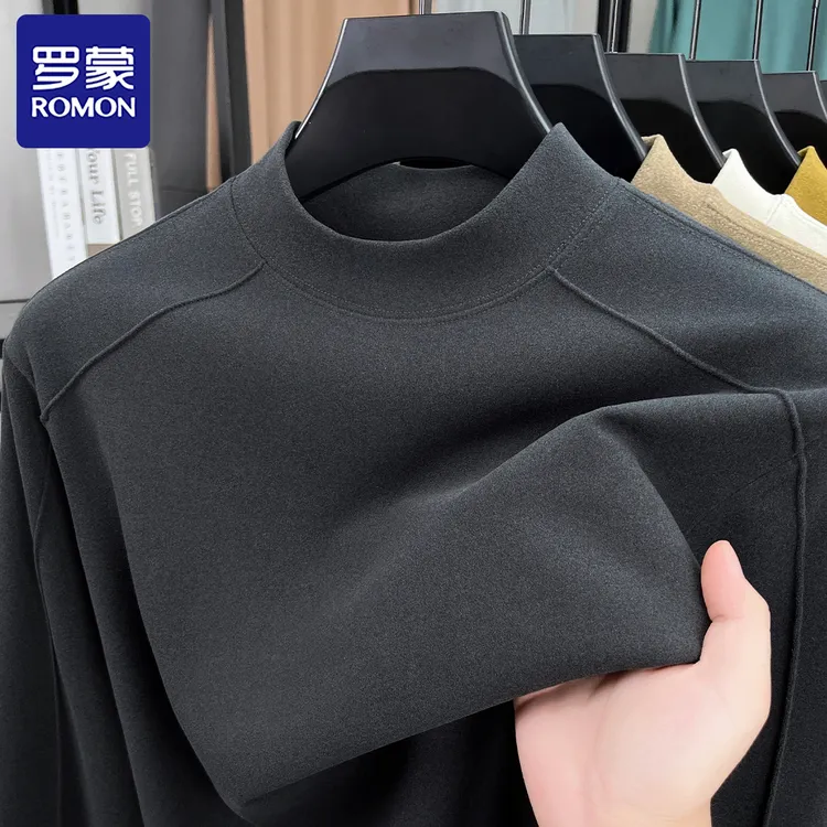 罗蒙半高领德绒男士打底衫秋冬时尚新款保暖圆领长袖T恤内搭上衣