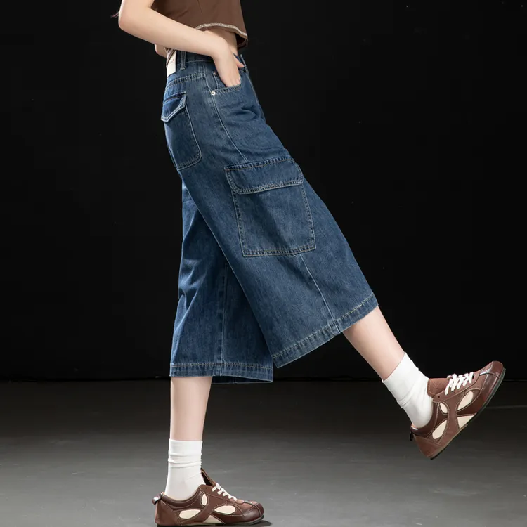 男友风六分牛仔裤女2025新款直筒七分裤女小个子大口袋阔腿工装裤