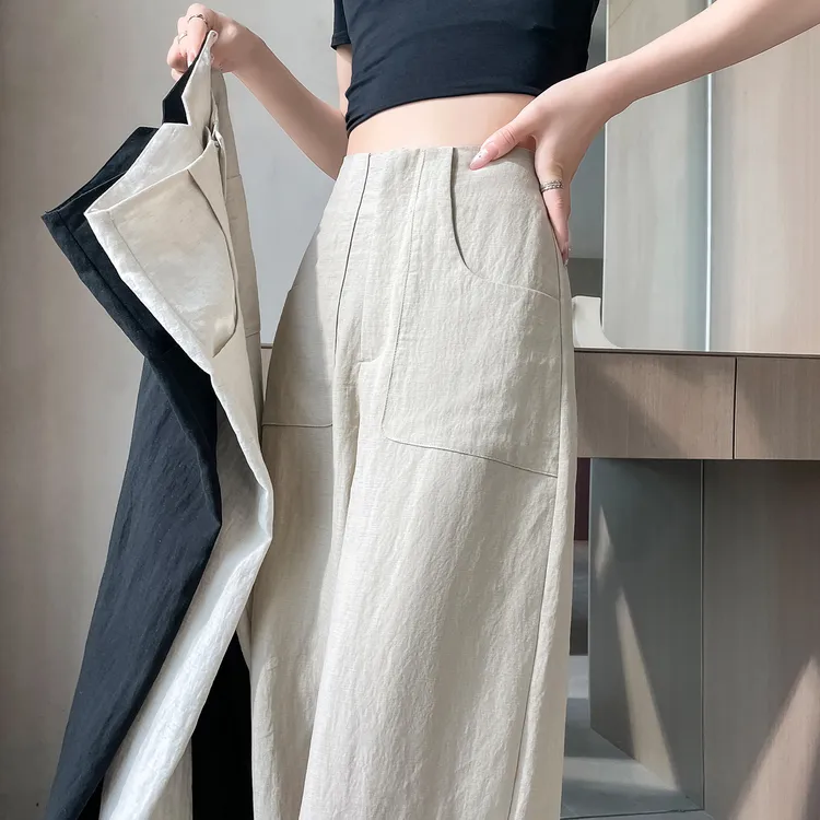 宽松阔腿裤窄版女2025新款夏季薄款高腰垂感时尚休闲直筒裤百搭